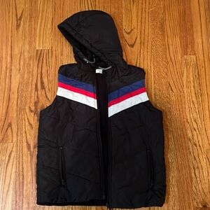 Kids boys full zipper vest black with white red & blur stripes inner fleece